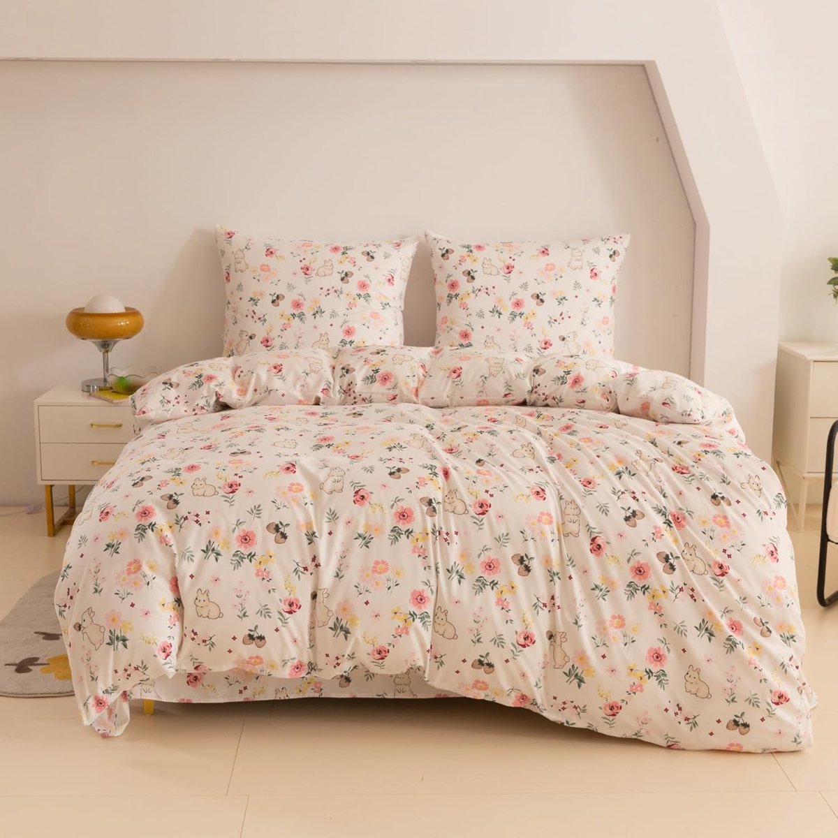 SnelShoppen - Dekbedovertrekset 155 x 200 cm, Microfiber Katoen Bedlinnen, Herfst Dekbedovertrek met Rits, Bloemenprint met 2 Kussenslopen 70 x 80 cm,