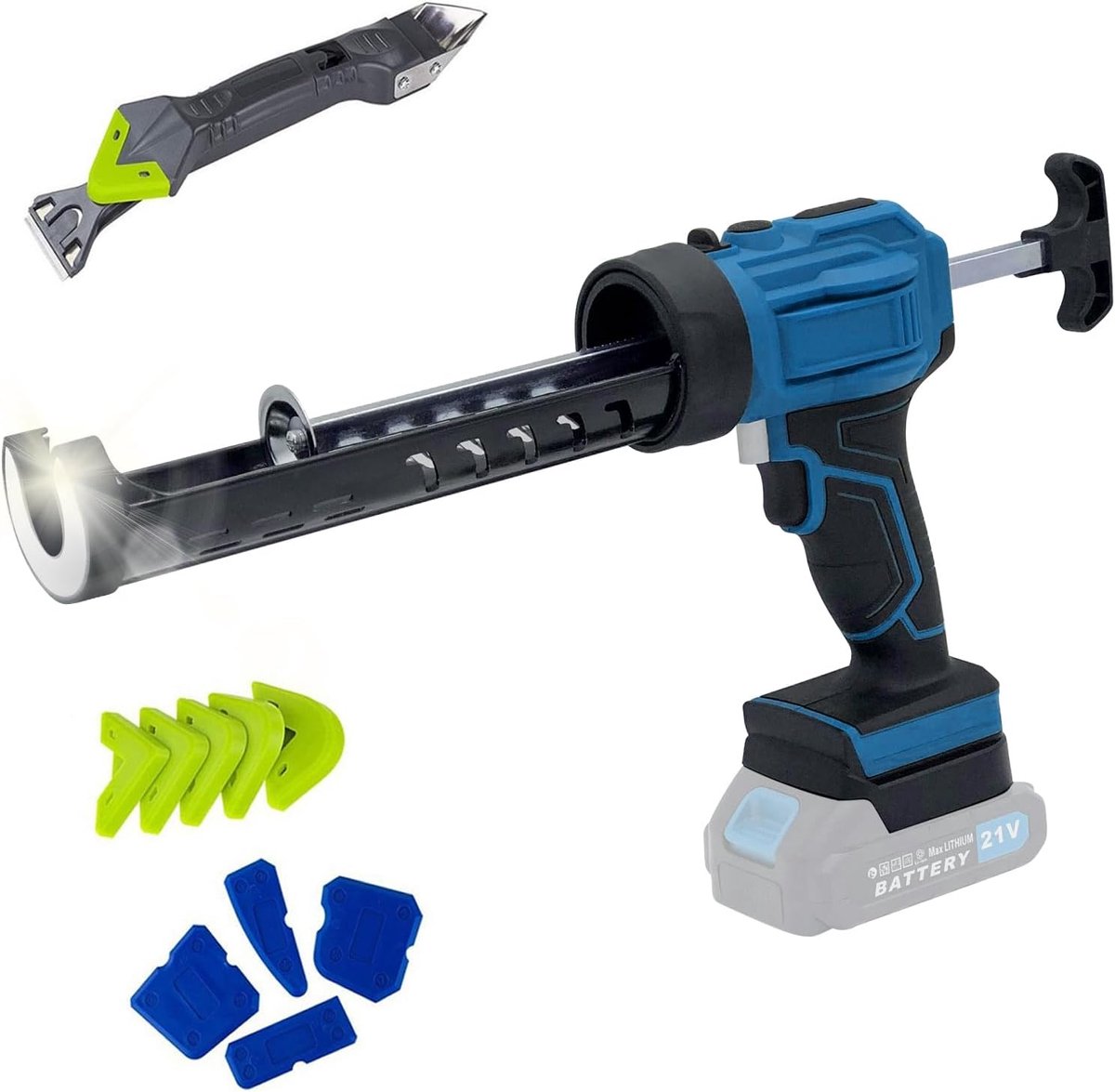 SnelShoppen - Accu Kit Pers, Geschikt voor 18 V, 2500 N Accu | Siliconenpistool voor 300 ml Cartridges, Silicone Spuitbus, 4 Snelheden, LED met Access