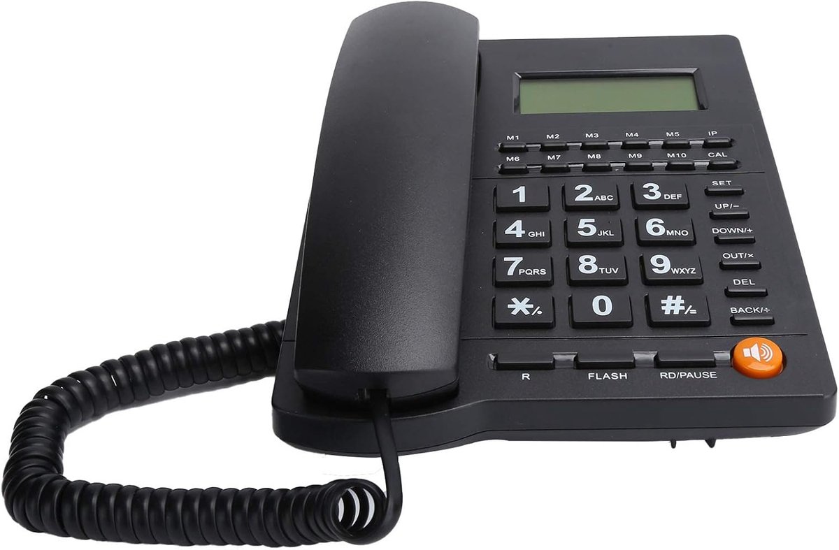 SnelShoppen - Vaste Telefoonlijn, Grote Knoppen Bureautofoon met Belinformatie, Handsfree Bellen en Volume Controle - Zwart voor Thuis, Kantoor en Hot