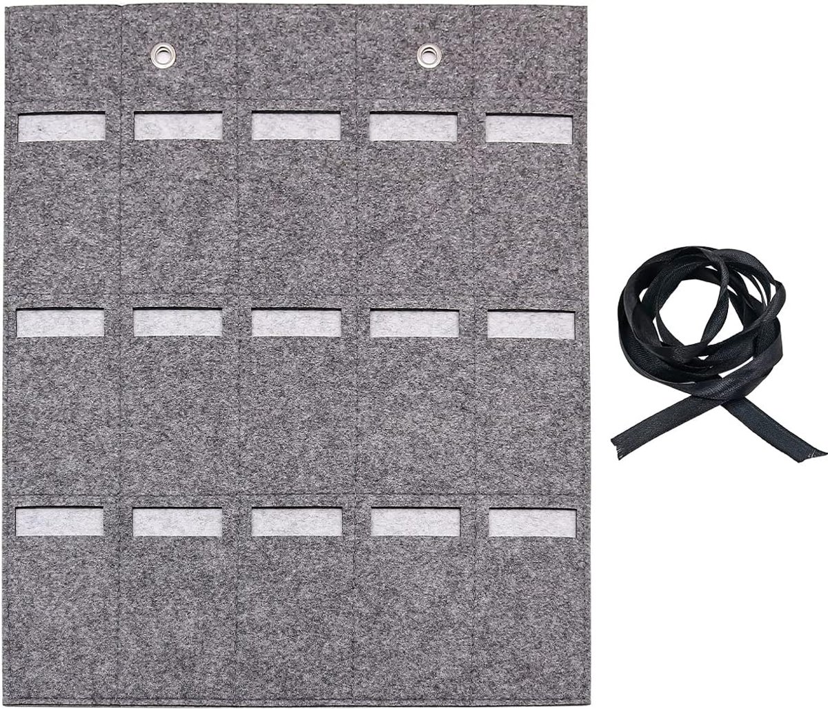 SnelShoppen - Zonnebril Organizer Wand Pocket Geïntegreerd met 16 Stofdichte Vilt Slots - Grijs, Perfect voor Thuis, Op Kantoor, en Reizen