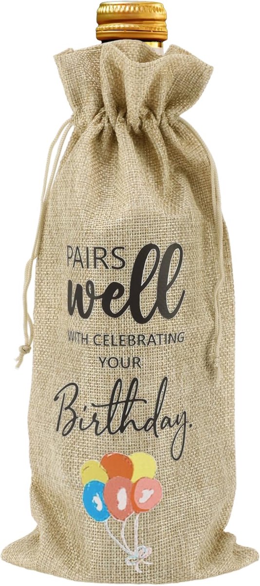 SnelShoppen - Wijnfleszak met Ballonmotief - Herbruikbare Wijnfles Tas - Kaki Polyester Weefsel - Voor Cadeaus, Feesten en Thuisopslag