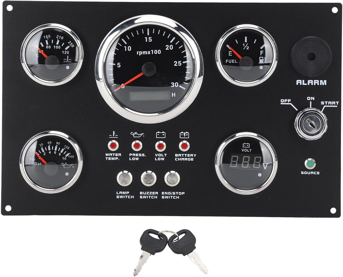 SnelShoppen - Boot Yacht Instrumenten Paneel Gauge Set 85 Mm 24 V 0-3000 RPM, Water Temperatuur, Olie Niveau, Olie Druk Meter met Sleutel (Rode LED)
