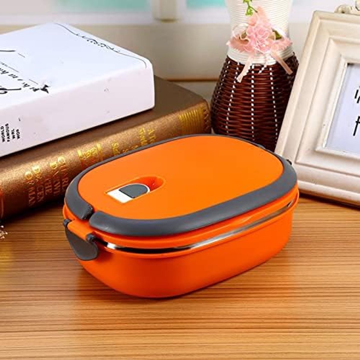 SnelShoppen - Thermos Lunchdoos 800ml RVS Geïsoleerde Voedselopslag Voor Thuis 1 Laag Oranje - Ideaal Voor Werk, School, Picknick, Camping
