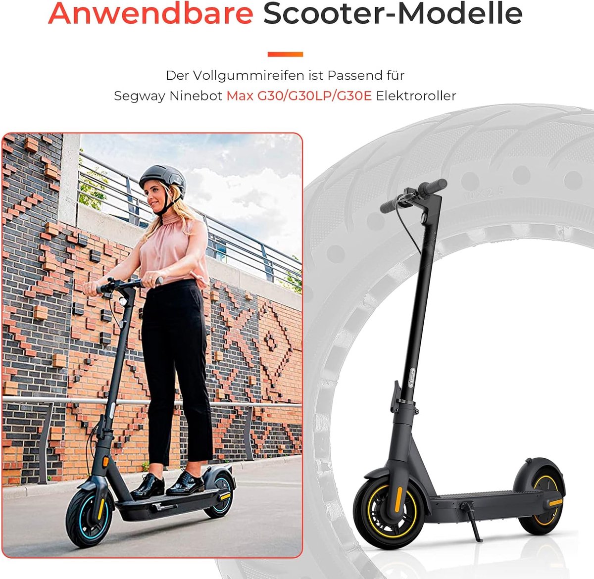 SnelShoppen - Ulip Volrubber Banden 10 Inch 10 x 2.5 voor Elektrische Scooter, Stevige en Duurzame Vervangbanden, Geschikt voor Segway Ninebot Max G30