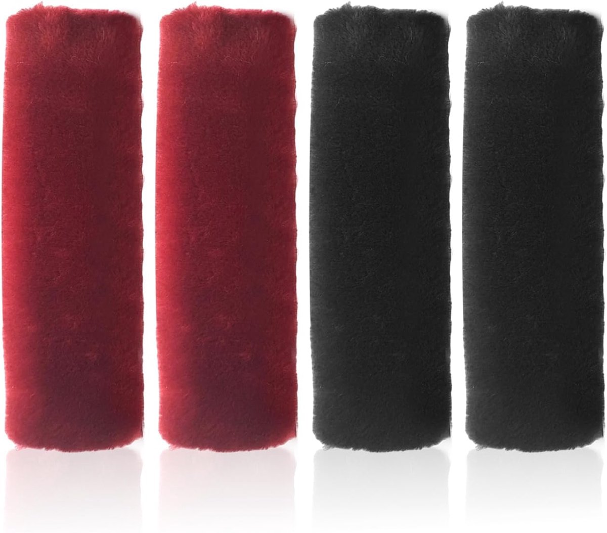 SnelShoppen - 2 Pairs Zachte Autogordel Covers, Comfortabele Bescherming voor Autogordels, Pluche Schouderkussens, Rood en Zwart, 12,5 x 25 cm