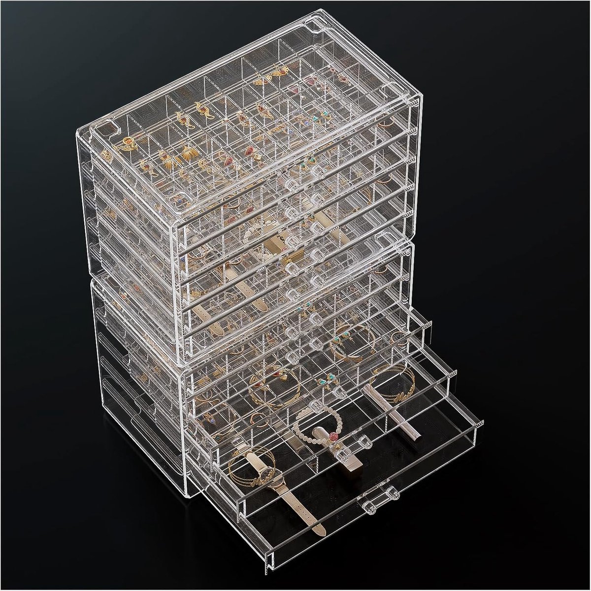 SnelShoppen - Transparante Sieraden Organizer - Acryl Stapelbare Sieradenbox - Duidelijke Sieradenopslag voor Oorbellen, Ringen, Armbanden - 10 Laden