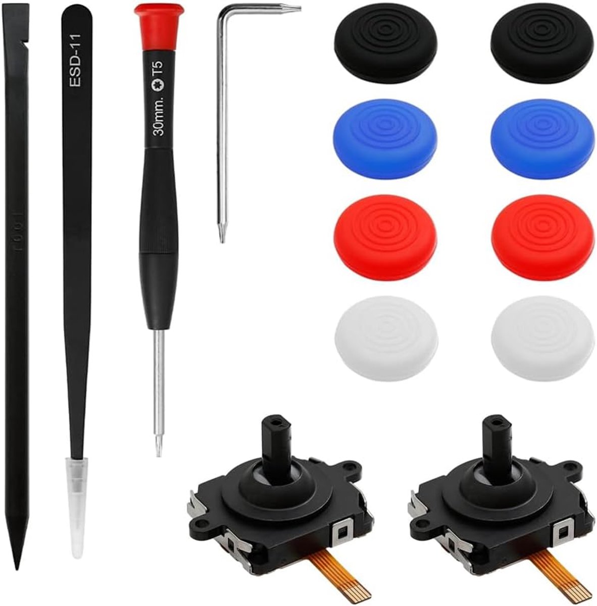 SnelShoppen - 2-delige VR Controller Controlehendel Vervangset, Links Rechts Analoge Thumbstick Reparatieset met Caps, Onderhoudsset voor VR Controlle