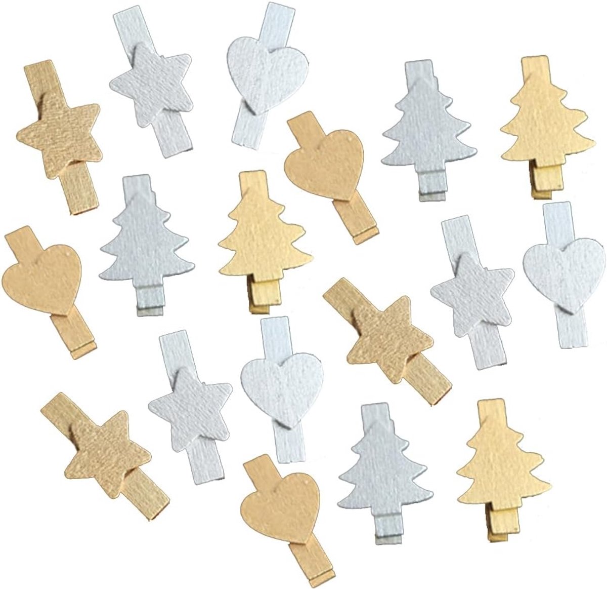 SnelShoppen - Pack van 50 Houten Klemmen, Decoratieve Clips, Kleine Wasknijpers, Hout Craft Klemmen voor Feesten, Bruiloften, Kerst in Gemengde Kleure