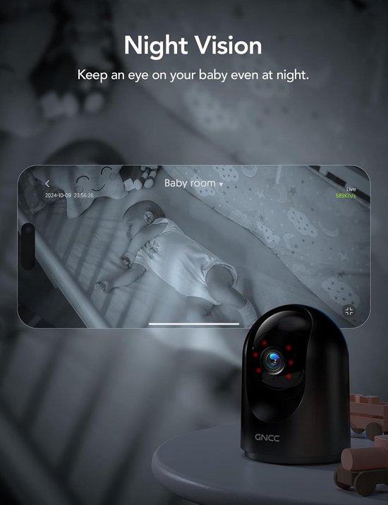 Beveiligingscamera Binnen - IP Camera Wifi - Huis Bewaken - 360 Graden Dekking - 2K Resolutie - Zwart — afbeelding 4