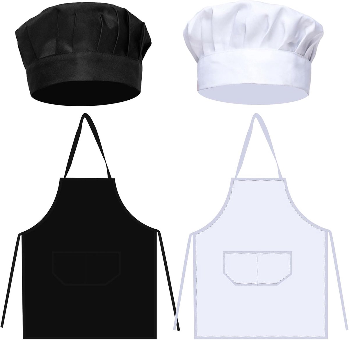 SnelShoppen - Set van 4 Volwassen Schorten en Koksbuis, Verstelbare Schort met 2 Zakjes, Geschikt voor Thuis, Keuken, Tuinieren, Cafés, Bakken, School
