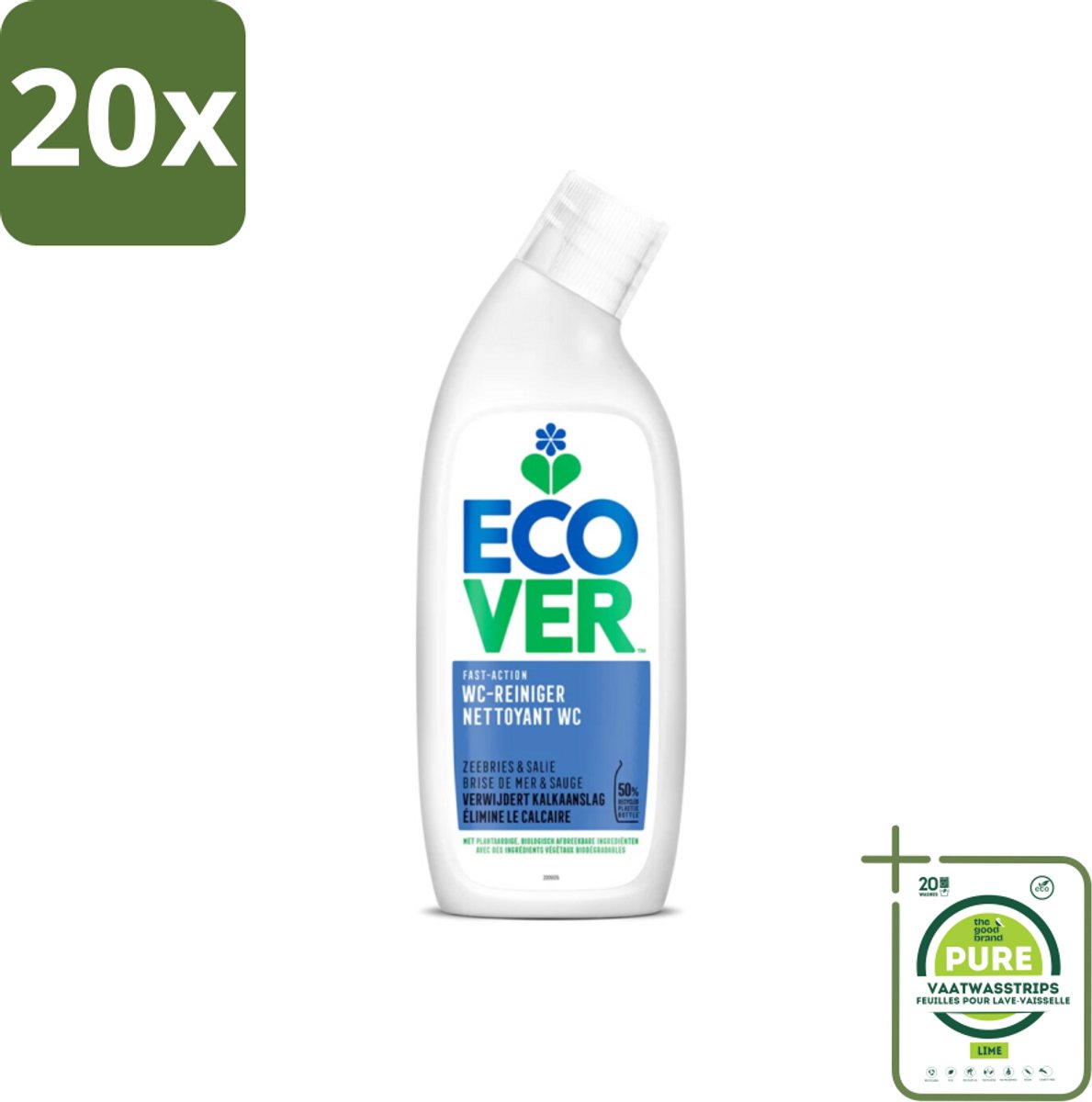 20 x Ecover - Toiletreiniger - Zeebries & Salie - 750 ml - Grootverpakking - Toilet Schoonmaak - Toiletreiniger - Ecologische Schoonmaak - Biologische Reiniger - Plantaardige Ingrediënten