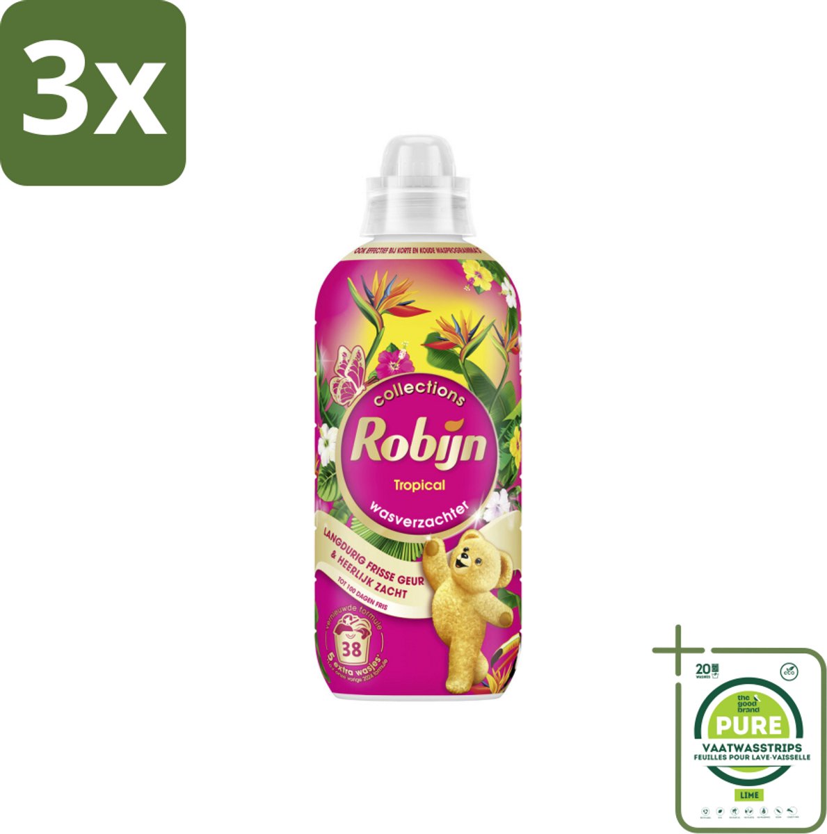 3 x Robijn – Wasverzachter – Tropical – 765 ml - Grootverpakking - Wasverzachter - Wasgeur - Tropisch Parfum - Vezelbescherming - Slijtagevermindering