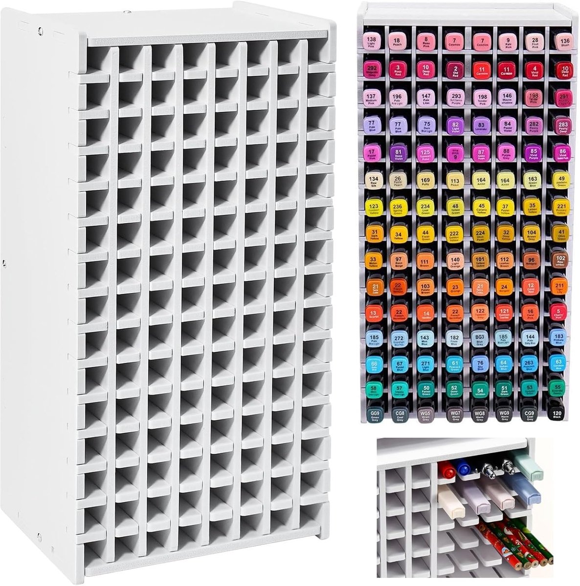 SnelShoppen - 120 Pennenorganizer Bureau - Pennenhouder, Opbergdoos voor Potloden, Kleurpotloden, Wit - Perfect voor Thuis, Kantoor, School, Make-upta