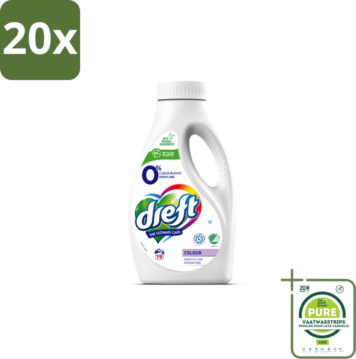 20 x Dreft - Vloeibaar Wasmiddel - 0% Gekleurde Was - Hypoallergeen - 19 Wasbeurten - Grootverpakking - Wasmiddel - Gekleurde Was - Gevoelige Huid - Parfumvrij - Natuurlijke Ingrediënten