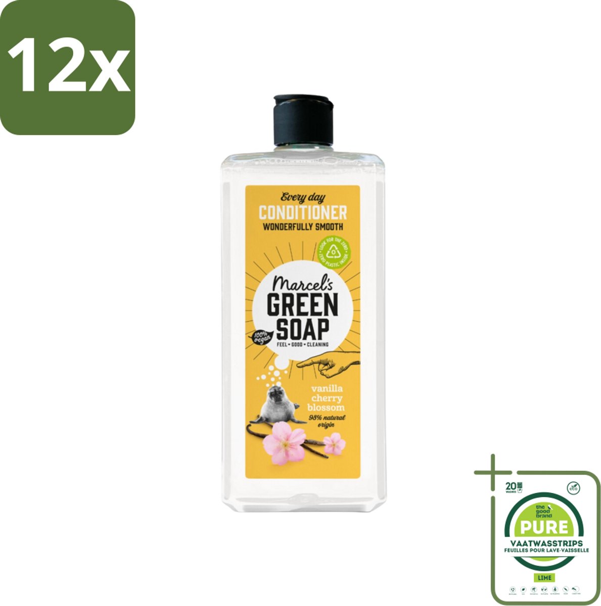 Marcel’s Green Soap – Conditioner – Vanilla & Cherry Blossom – 300 ml - Voordeelverpakking - 12 stuks - Haarverzorging - Natuurlijke conditioner