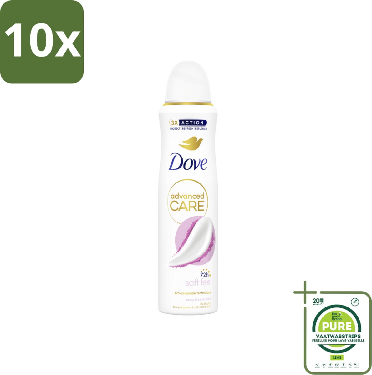 10 x Dove Deodorant Spray - Soft Feel - 150 ml - Grootverpakking - Dove Deodorant - Antitranspirant - Deodorant Spray - Zachte Geur - Pioenroos
