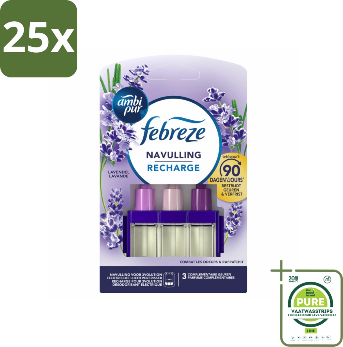 25 x Ambi Pur - 3Volution - Navulling - Lavendel - 20 ml - Grootverpakking - Luchtverfrissers - Lavendelgeur - Geurverspreider - Geurnavulling - Ambi Pur