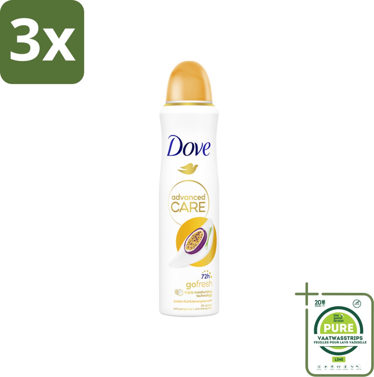 3 x Dove – Deodorant Spray – Passievrucht & Citroengras – 150 ml - Grootverpakking - Anti-transpirant - Deodorant Spray - Passievrucht - Citroengras - Zweetbehandeling