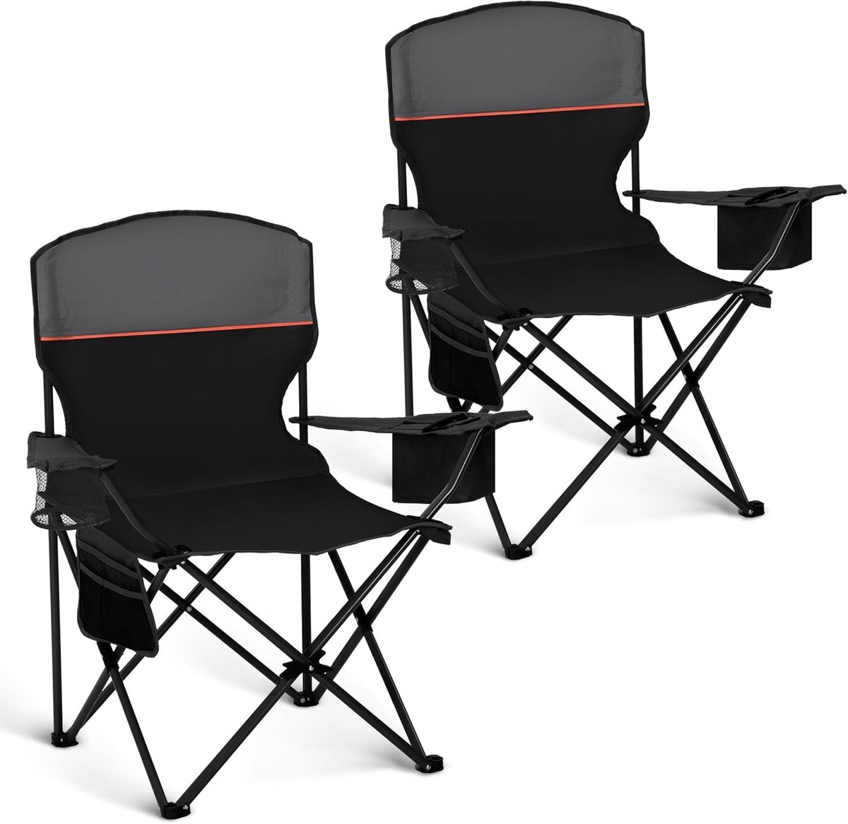 Opvouwbare Campingstoel - Zwart - 92 x 12 x 14 cm - Robuuste Klapstoel met Bekerhouder - Voor Outdoor en Tuin