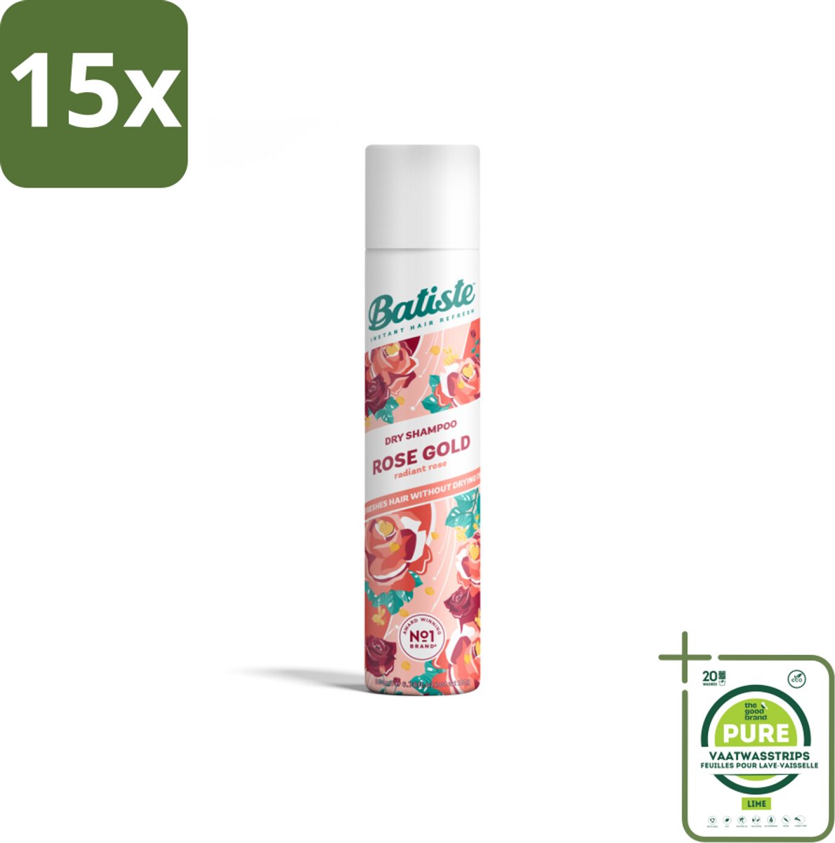 15 x Batiste - Rose Gold - Droogshampoo - Zachte Rozengeur - Verfrist en Zorgt Voor Volume - 200ml - Grootverpakking - Droogshampoo - Haarverfrissend - Rozengeur - Volume Shampoo - Haar Styling