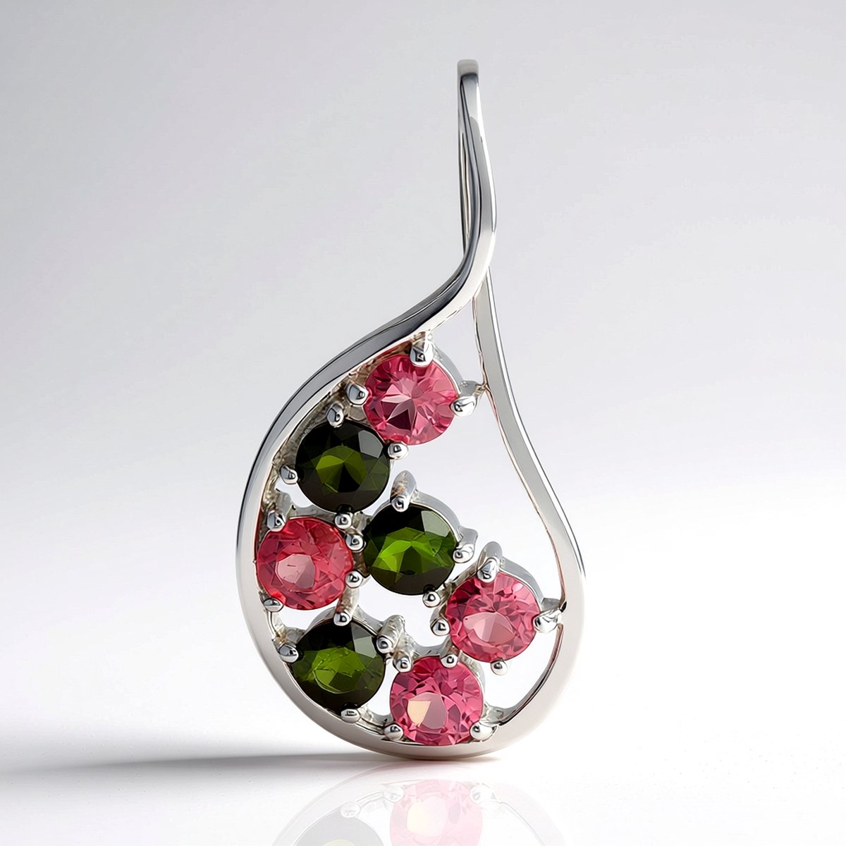 Cavill - 925 Sterling Zilver Hanger met Palladium - Braziliaanse Roze & Groene Toermalijn Rond 0,978 ct - Elegante Dames Sieraden