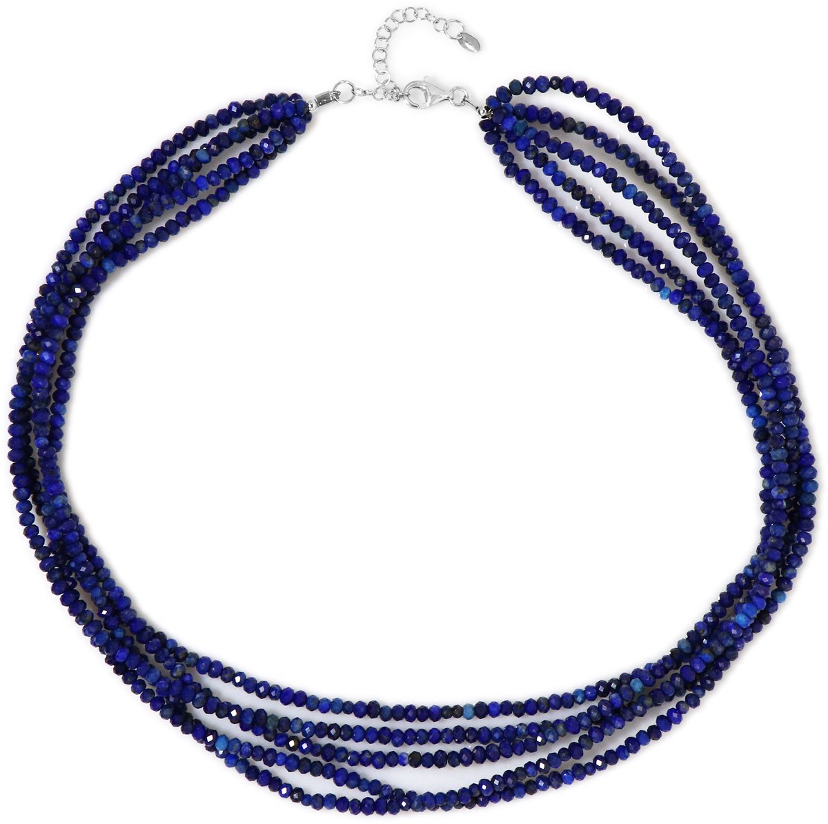 Cavill - Verstelbare Zilveren Ketting - 925 Sterling Zilver met 177,309 Ct Afghan Lapis Lazuli - Meerstrengig, Elegant Blauw Edelsteen Sieraad