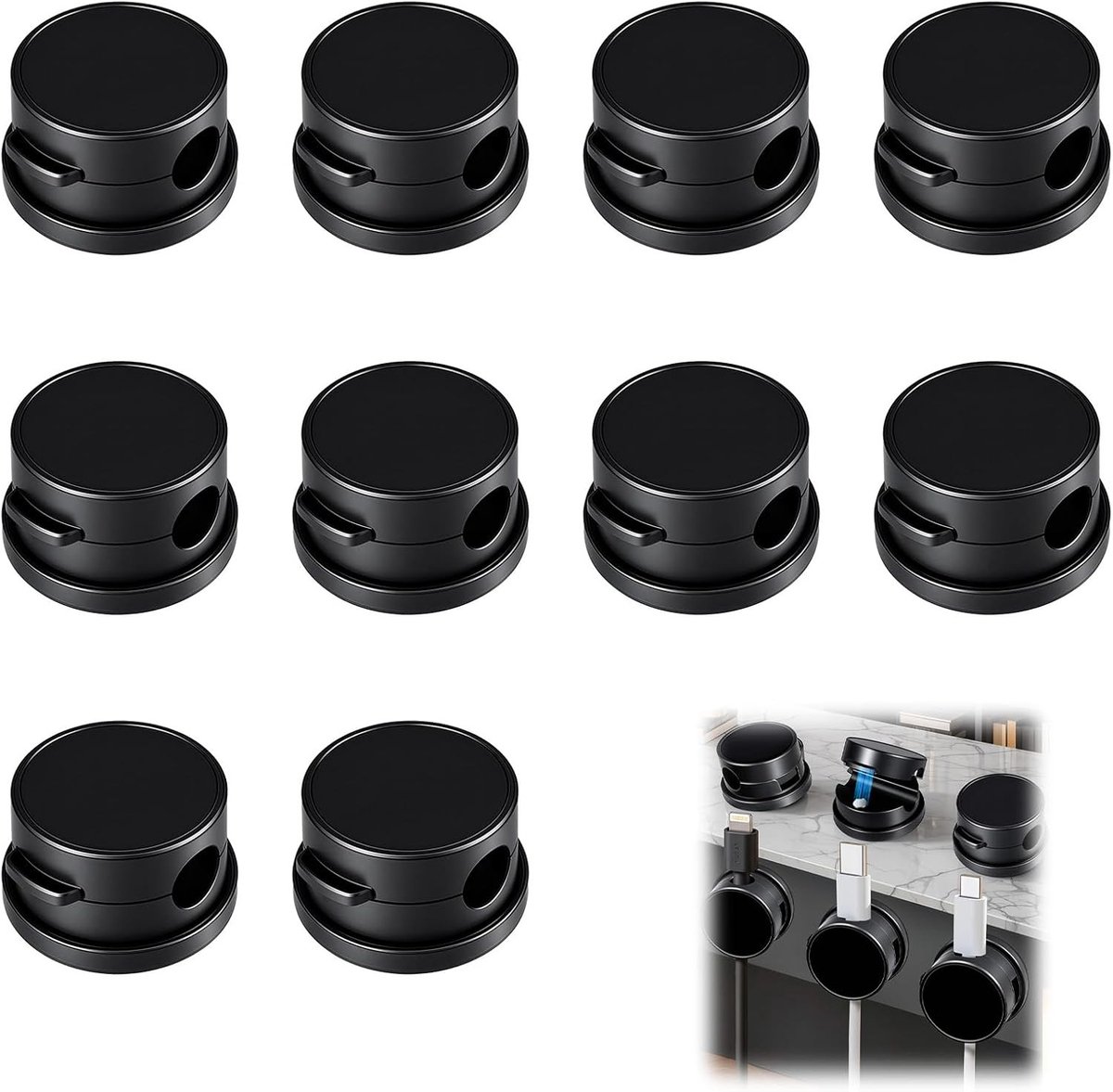 10 Stuks Zelfklevende Kabelklemmen, Draaibare Magnetische Kabelclips voor Kabelbeheer en Organisatie in Huis, Kantoor en Auto