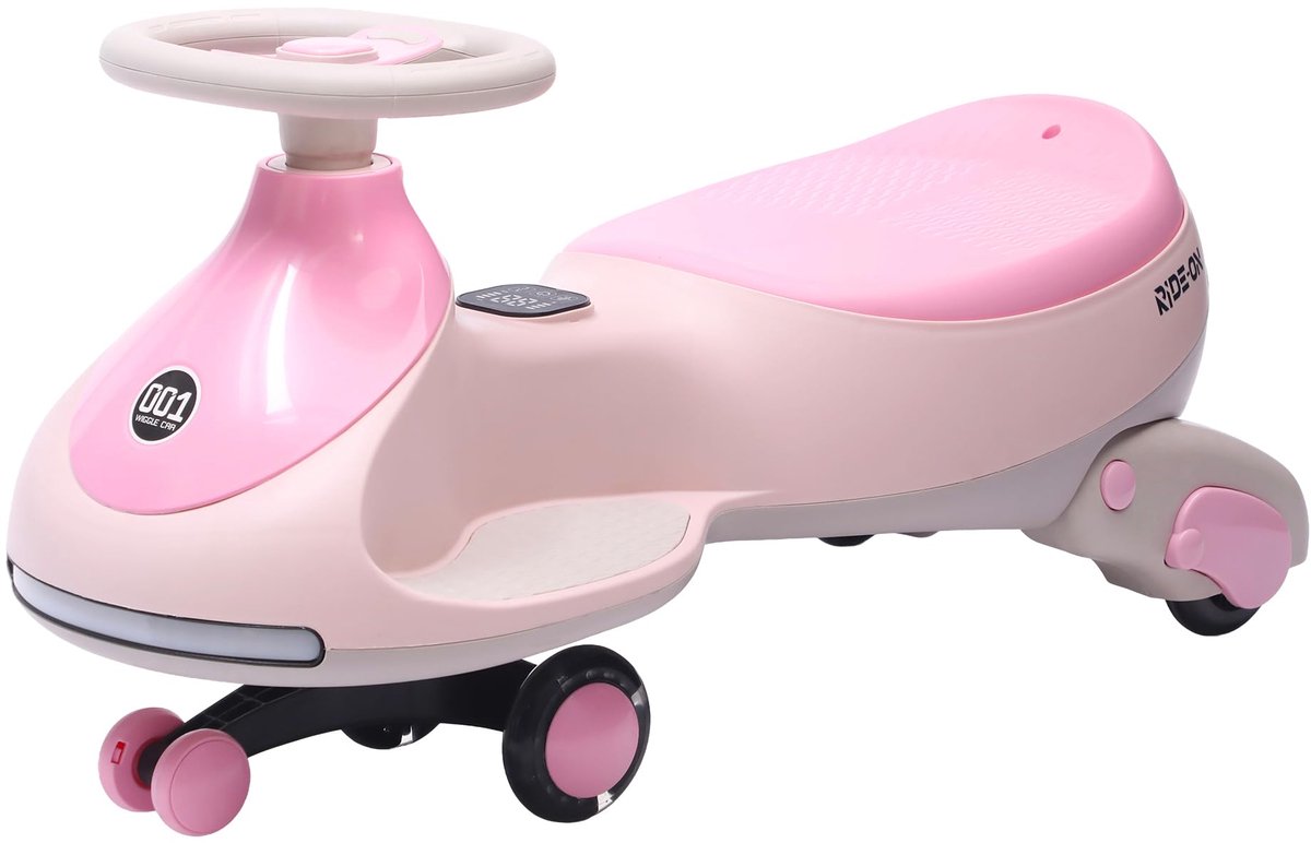 Triumpunpre-Elektrische Kinderauto 12V Swing Car met Lichtgevende Wielen, 360° Draaibaar Stuur, 2 in 1 Kinder Elektro Auto met LED en Muziek tot 30 kg, Lichtroze
