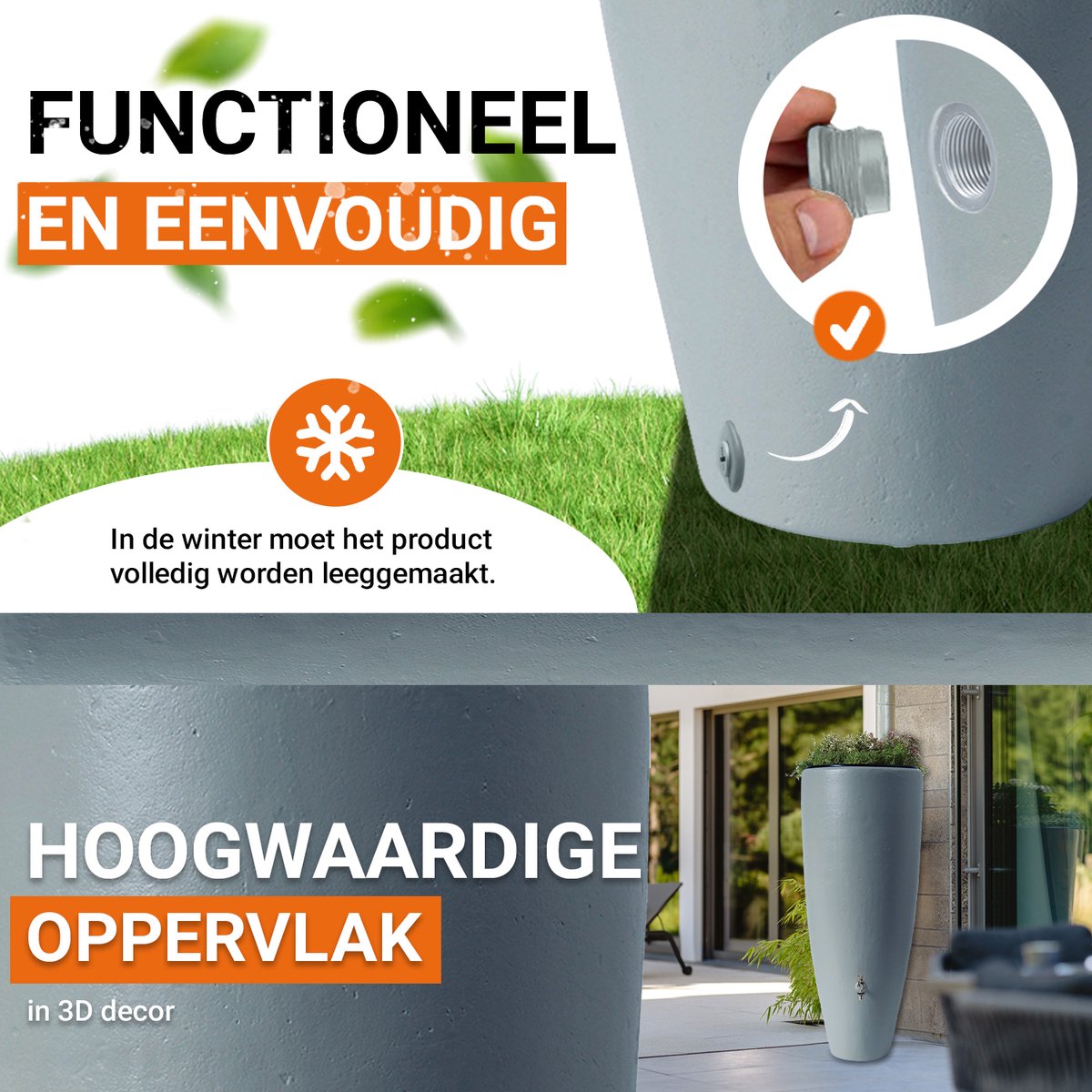 Garantia 2in1 waterreservoir 300 liter zinkgrijs incl. plantschaal