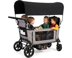4-zits kinderwagen - Kinderwagen - Buitenwagen - Vouwwagen - Opvouwbaar en geschikt 8-traps verstelbare hendel, all-terrain wielen,De stoel kan worden omgebouwd tot een bed - Metaal - 138×72×126Cm - Geschikt voor uitstapjes, parkbezoek - Grijs,Zwart