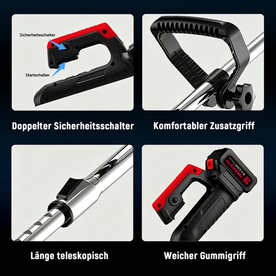 Traumheim® 3-in-1 Kantenmaaier - Grastrimmer - Bosmaaier - Grasmaaier - Draadloos & Elektrisch - Incl. 2 Accu ‘s & Snellader - met 60 Stuks Kunststof Messen - Incl. 3 snijkoppen van Traumheim — afbeelding 5