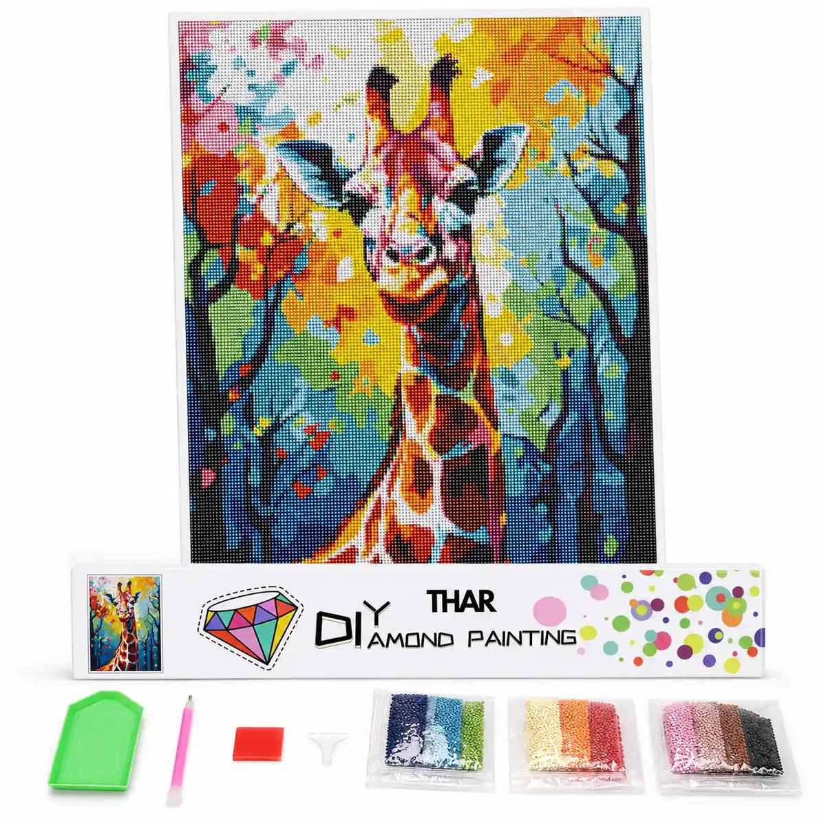 THAR Diamond Painting Kleurrijke Giraffe - 40x50 cm - Ronde Steentjes