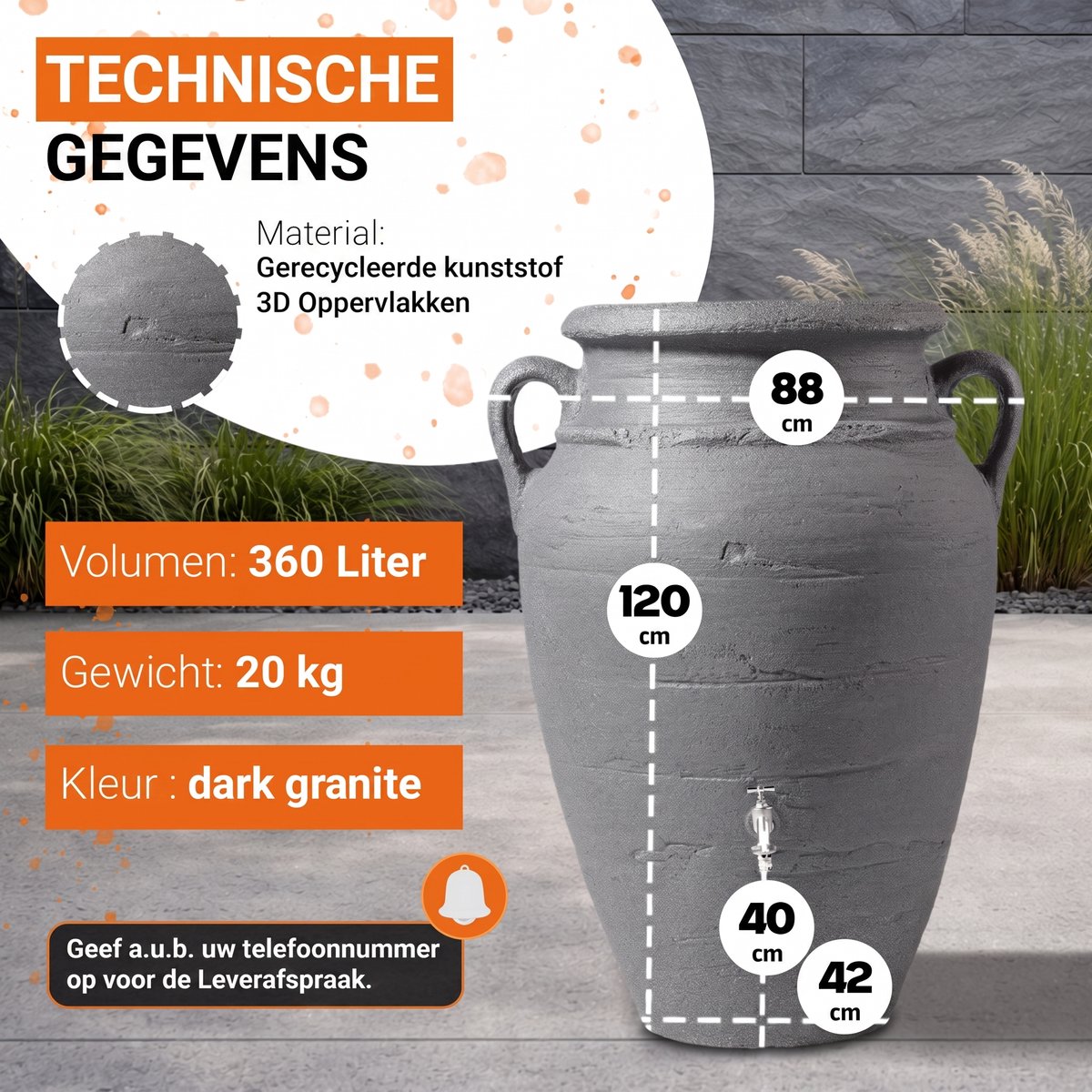 Garantia Antik Amphora 360 liter donker graniet