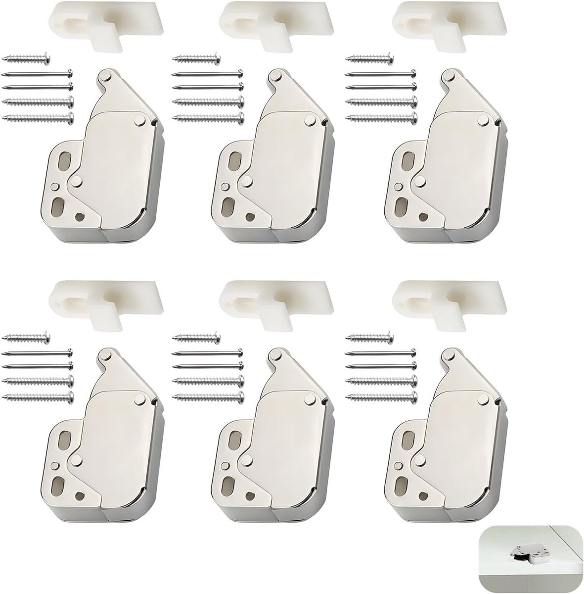 Mini Latch Deurbeveiliging met Schroeven - 6 Stuks Spring Snapper voor Keukenkast en Kledingkast - Duurzaam en Veilig Sluitsysteem voor Meubels en Ramen