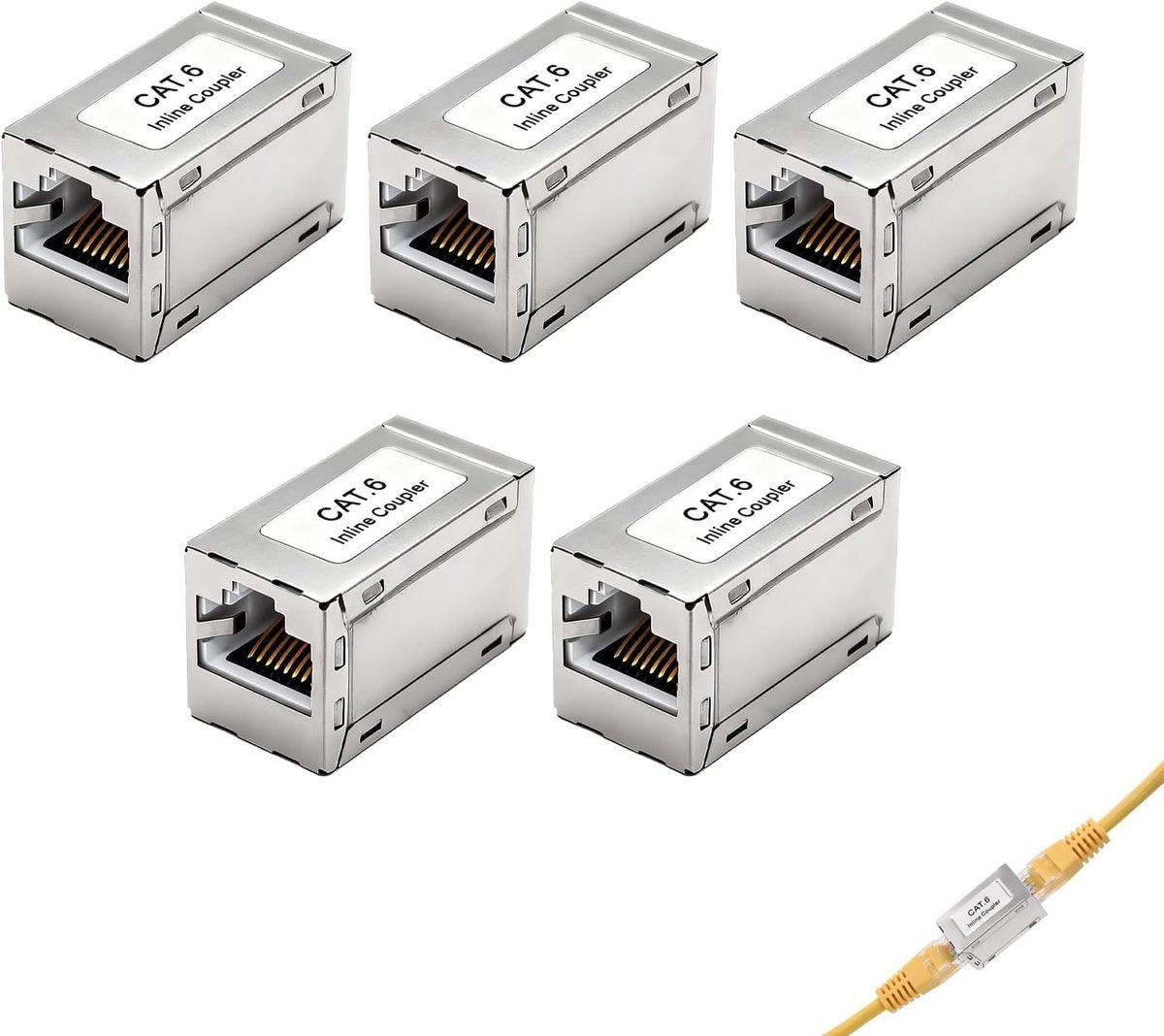 Set van 5 afgeschermde RJ45 Cat6 koppelingen - Netwerkadapter voor Ethernetkabels - Uitbreidingskabel voor Cat5, Cat5E en Cat6 - Geschikt voor Switch, TV, PS4, ADSL, Modem, Router en PC