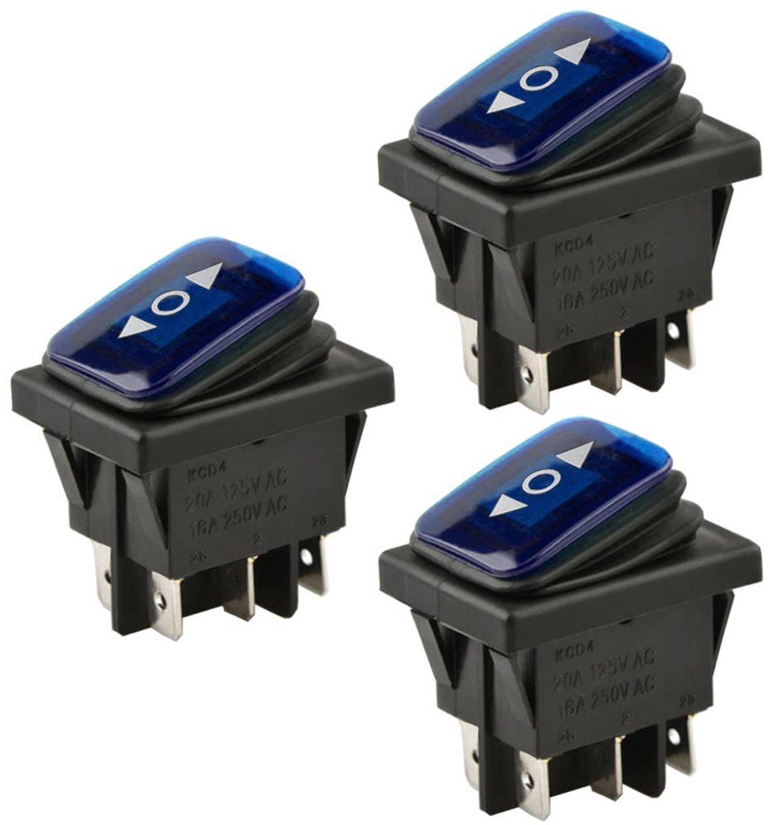 SnelShoppen - 3-delige Auto Toggle Schakelaar 12V 20A met Blauwe LED Indicator, Waterdicht, Drieposities DPDT, 6-pins Drukknop Schakelaar voor Boot, M