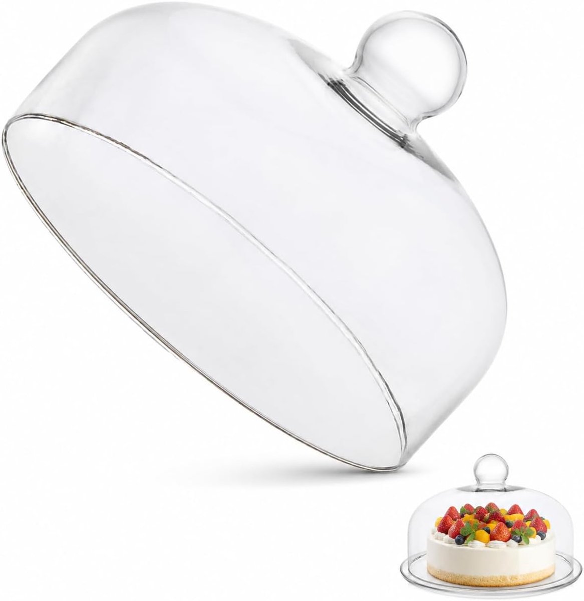 SnelShoppen - Glazen taartbox met deksel, rond, helder, 21 x 21 cm - Voor het bewaren van taarten, desserts, snacks - Ideaal voor feesten, keuken, tui