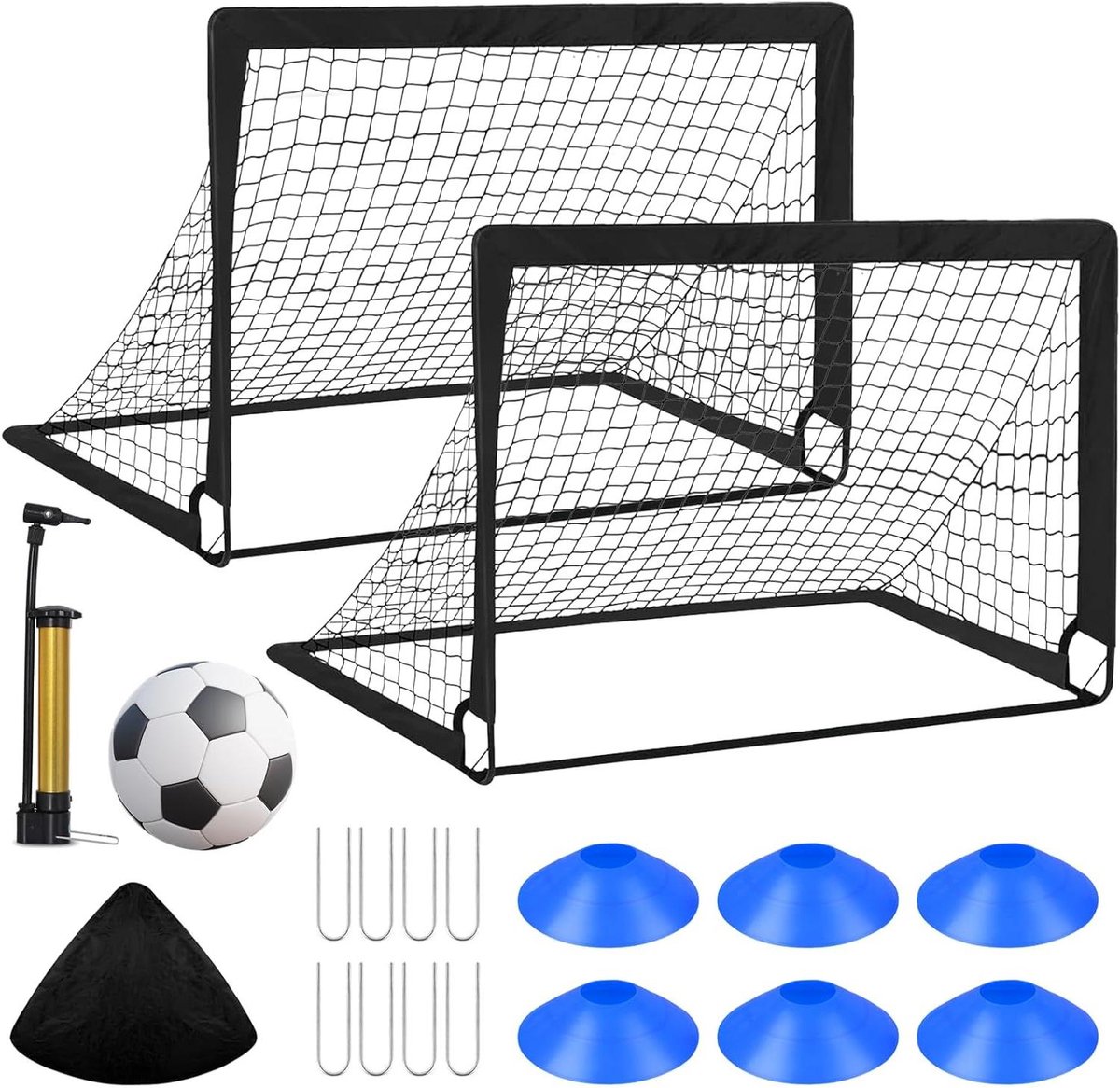 Voetbaldoelen Set - Kindersport Doelen - Buiten Spelen - Opvouwbaar En Draagbaar - 119x94x94 cm - Zwart