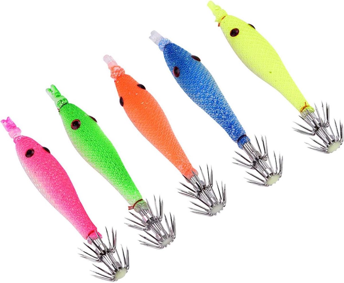 SnelShoppen - 5 Stuks Luminous Squid Jig Hengel Lures Vissersaas met Bionische Ogen - Perfect voor Squid en Visvangen in Zoutwater