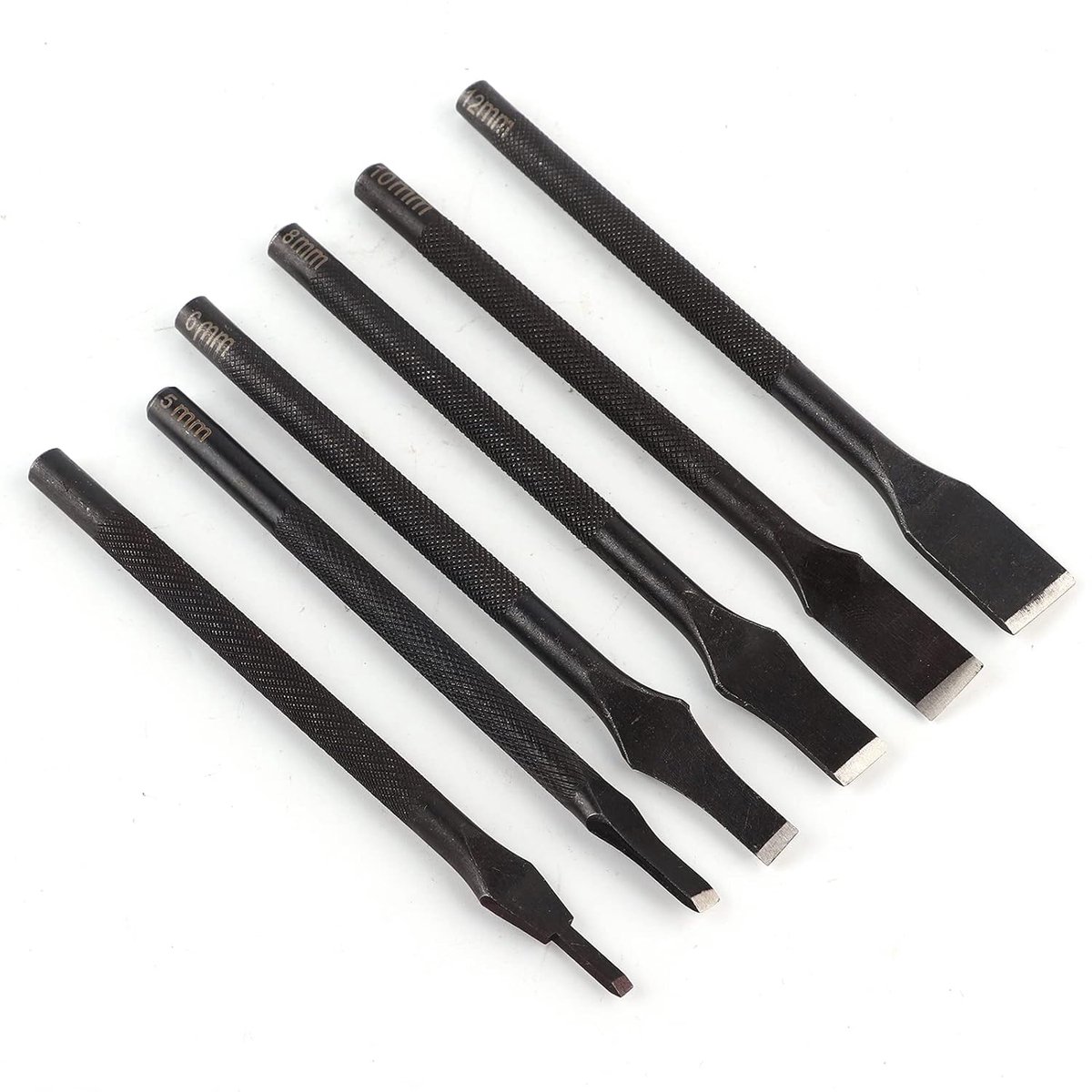 SnelShoppen - 6-delige Slots Rechte Platte Tip Pons Set voor Leren Vervaardigen - Hoogwaardige Chroom Vanadium Staal, DIY Gereedschap voor Leren Handw