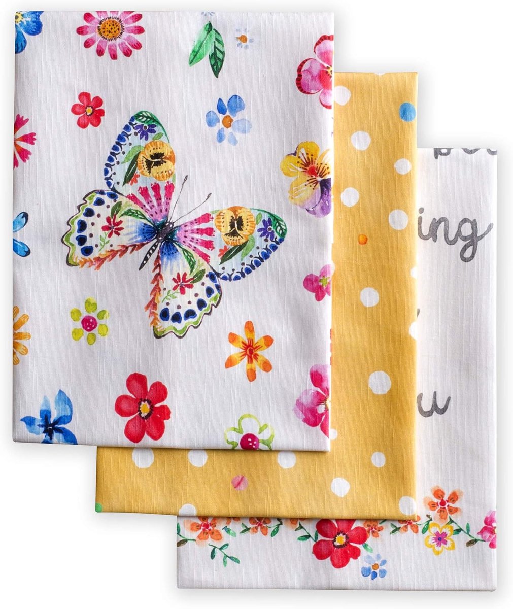 SnelShoppen - Set van 3 Keukenhanddoeken 100% Katoen | Zachte Absorberende Theedoeken | Multi-Purpose Barhanddoeken | lente/zomer, 50x70 cm