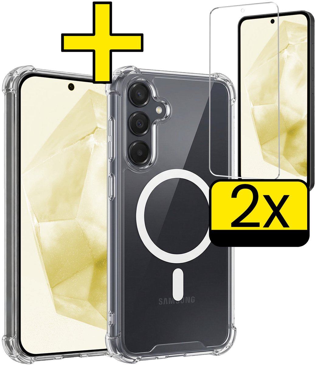 Hoesje - Met 2x Screenprotector - Geschikt voor Samsung Galaxy A35 - Magsafe Compatible - Sterk & Shockproof - Back Cover - Shock Proof Case - Telefoon Hoes - Telefoonhoesjes - Transparant
