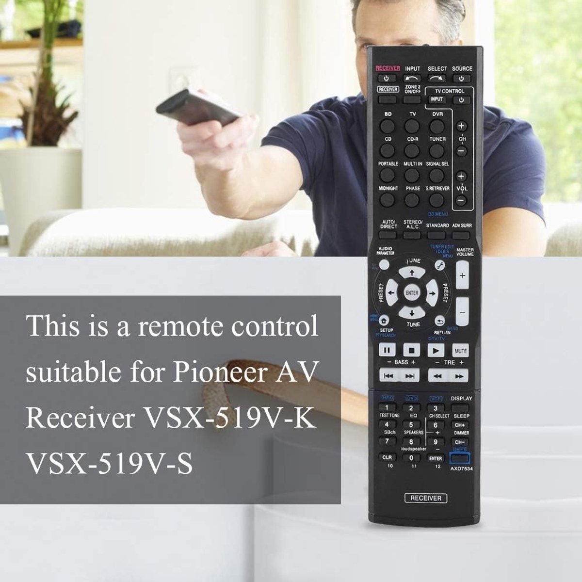 SnelShoppen - Smart TV Afstandsbediening, Vervangingsafstandsbediening voor Pioneer AV Receiver VSX-519V-K, Duurzaam ABS Materiaal, Bereik 8 Meter, Ho