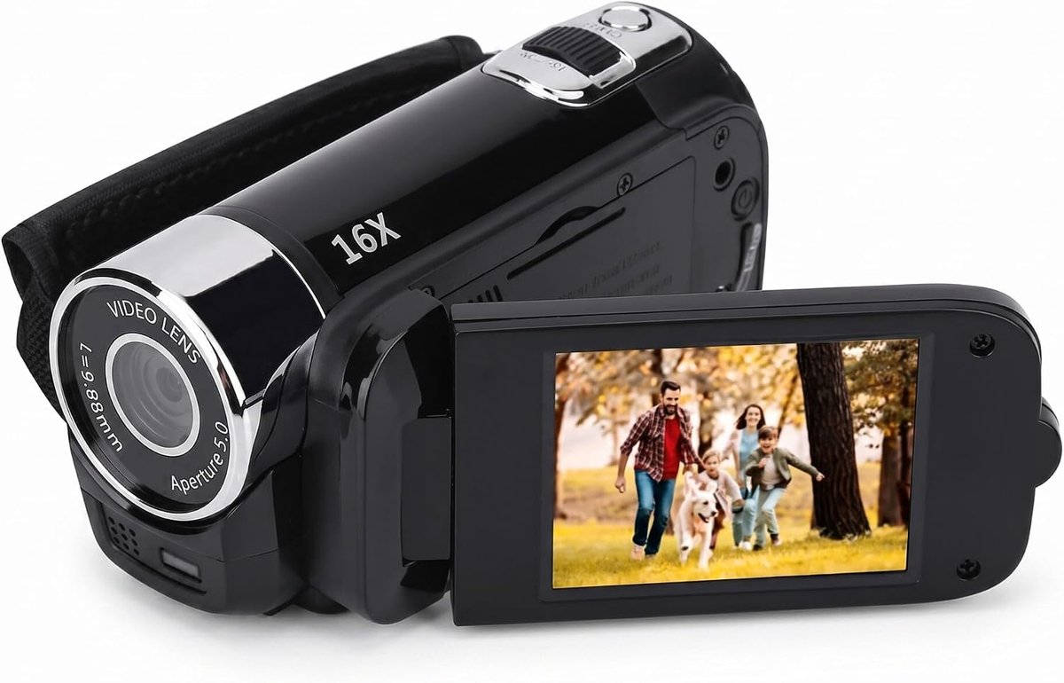 SnelShoppen - Draagbare Digitale Camcorder, Full HD 1080p, 270° Rotatie, 16x Zoom, Hoge Definitie Video Camera voor Feesten, Kamperen, Buitenactivitei