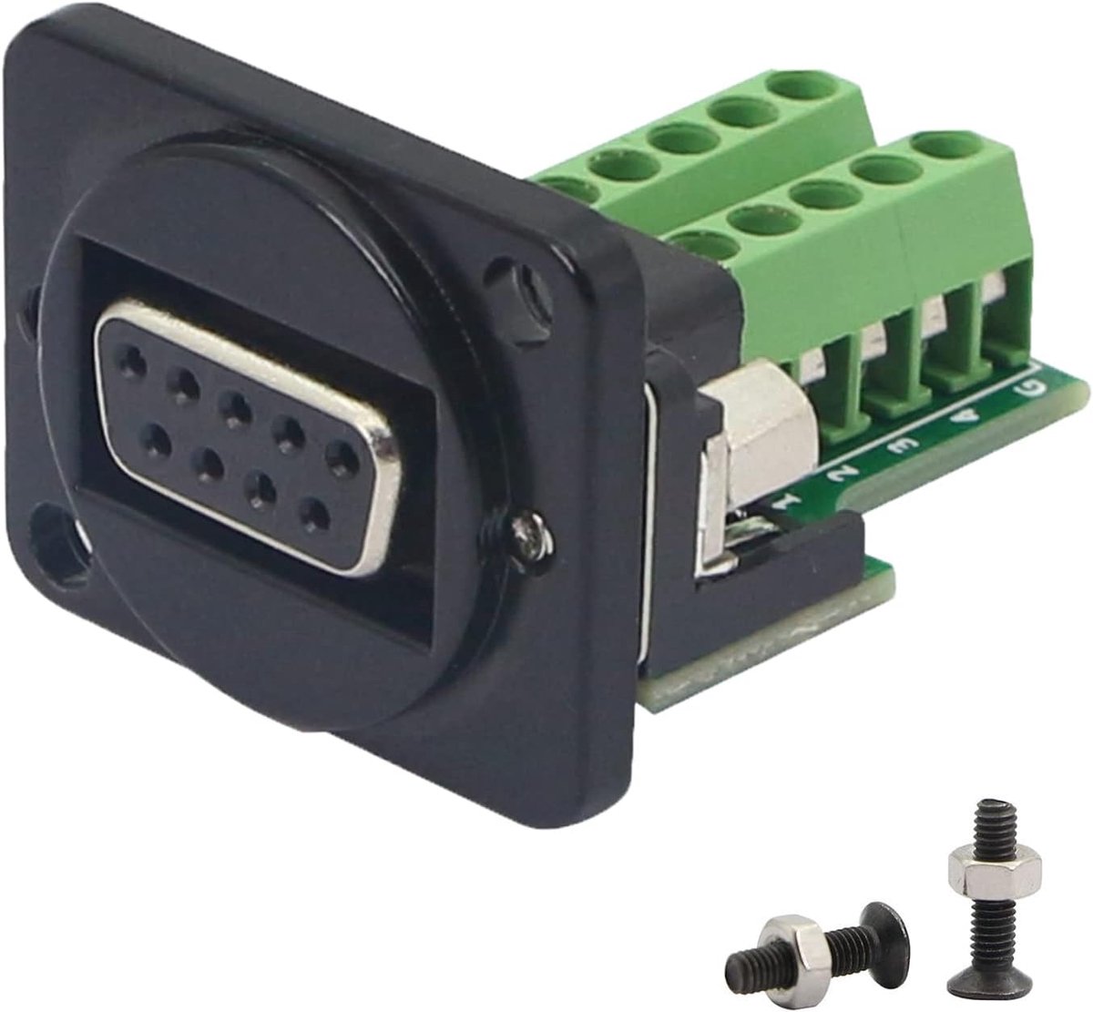 QIANRENON DB9 RS232 Serial to Terminal Female Adapter Connector Breakout Board, 9 Pin Welded D-Type Connector, Black - ShopVlot