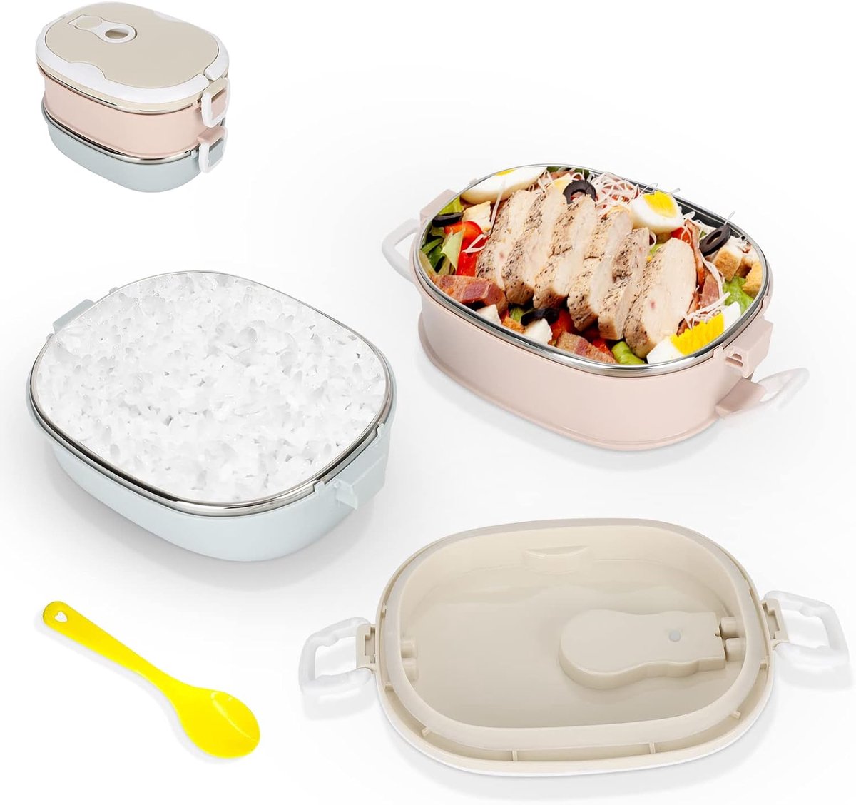 SnelShoppen - Thermische Isolatie Bento Lunchbox Set - RVS Voedselcontainers voor Kinderen en Volwassenen - 2 Laags Lunchbox voor School, Kantoor, Out