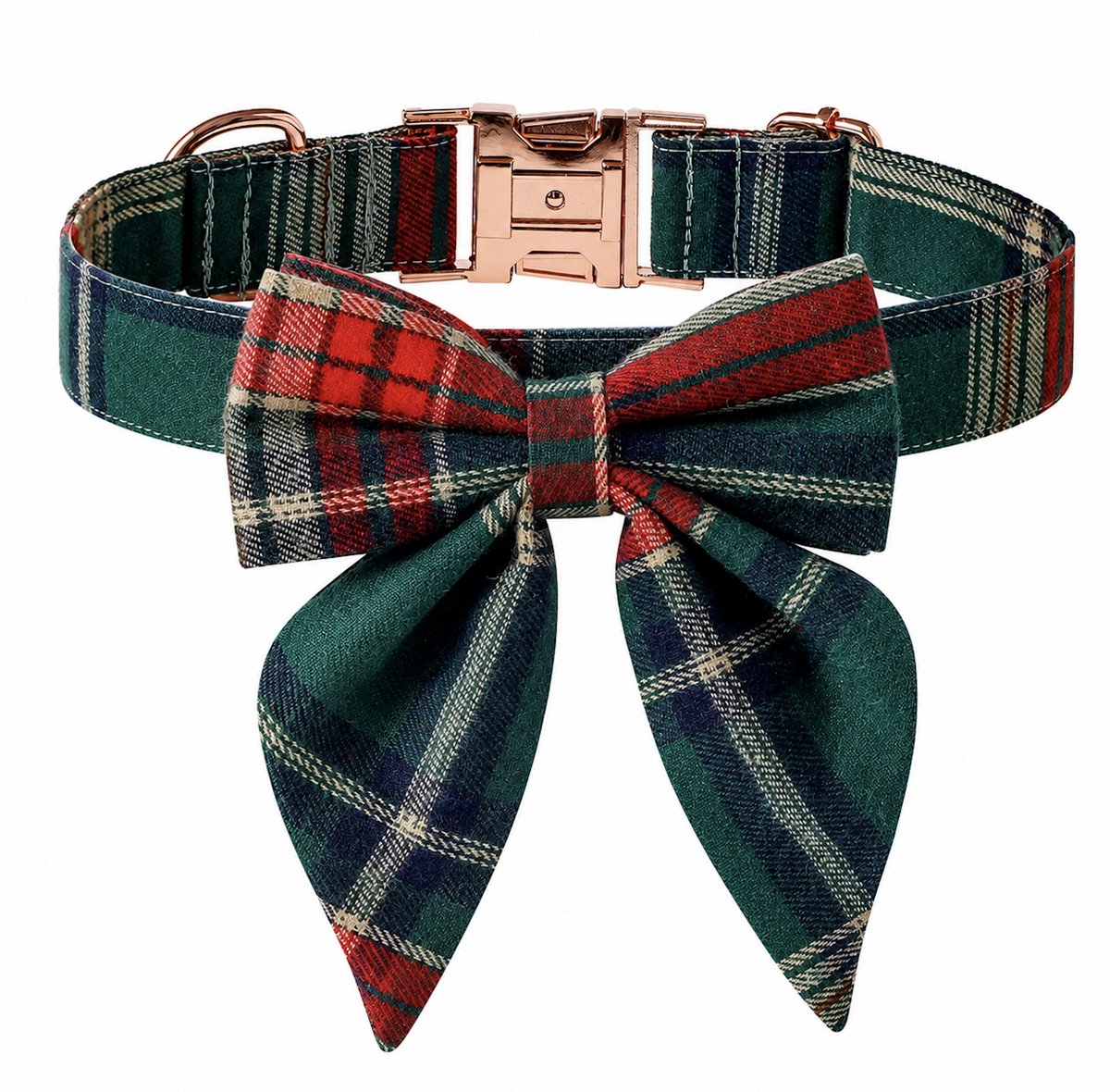 Dogs&Co Luxe Hondenhalsband met Strik – Groen/Rood Geruit Design & Roségouden Gesp Maat S