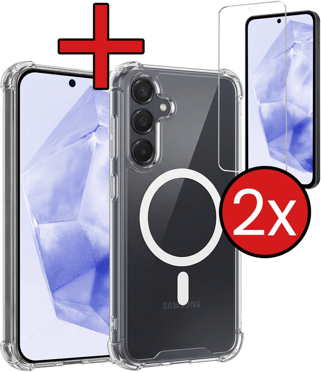 Hoesje - Met 2x Screenprotector - Geschikt voor Samsung Galaxy A35 - Magsafe Compatible - Sterk & Shockproof - Shock Proof Case - Back Cover - Telefoon Hoes - Telefoonhoes - Transparant