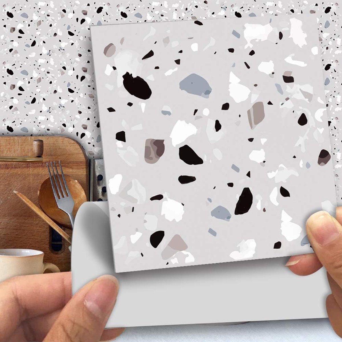 SnelShoppen - 25 Stuks Grijze Terrazzo Tegel Stickers voor Muurdecoratie - Zelfklevende Wand- en Vloertegels - Peel and Stick Splash Guard voor Keuken
