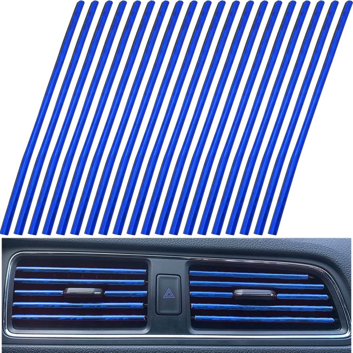 SnelShoppen - Pack van 20 Auto Decoratieve Strips Luchtinlaat DIY Auto Interieur Crispy IJsblauw U-vormige Clip Waterdicht en Duurzaam